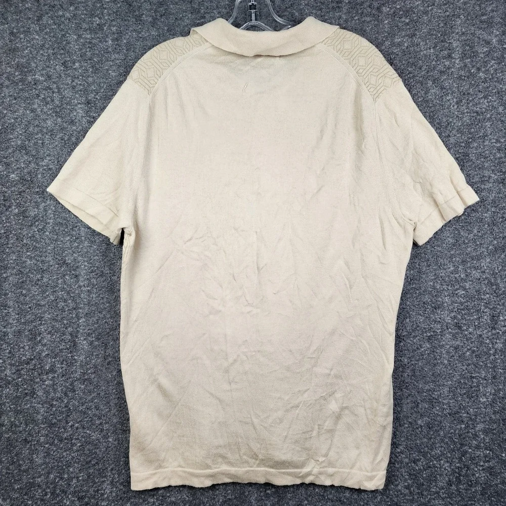 Banana‎ Republic Knit Polo Shirt Mens Large Beige Vintage Pima Cotton Geometric